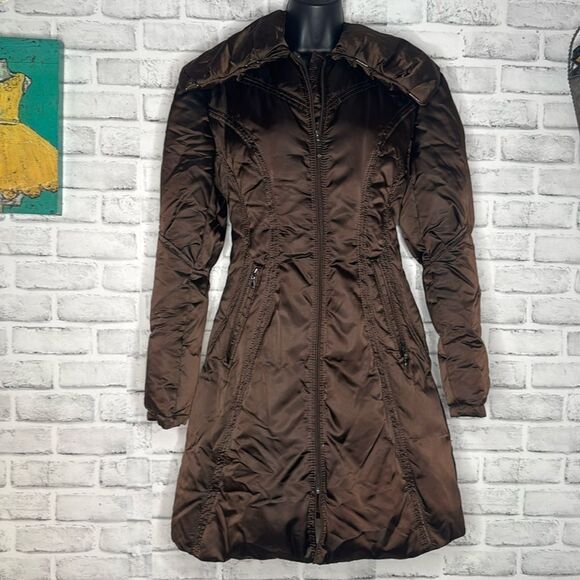 Jessica Simpson S Small Womens Down Filled Jacket Coat Brown Chocolate Parka - Picture 2 of 9
